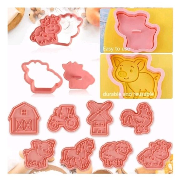 Farm Cookie Cutters Set, 8 Pcs Cookie Cutter with Plunger Stamps, Cute Cookies - Picture 4 of 6